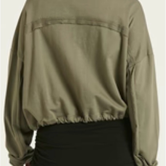 French Terry Crop Bomber in the color army green. • 100% Cotton - Picture 2 of 3